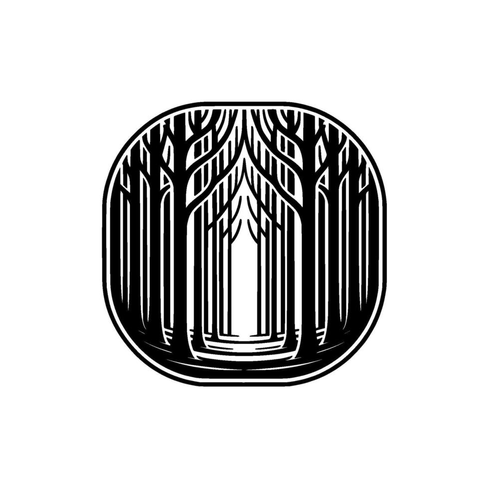 Circular Forest Emblem, Intricate Tree Silhouette vector