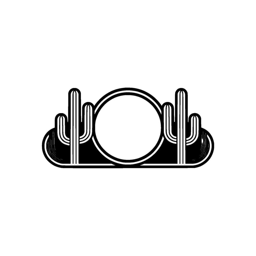 Desert Silhouette Cacti Celestial Circle vector