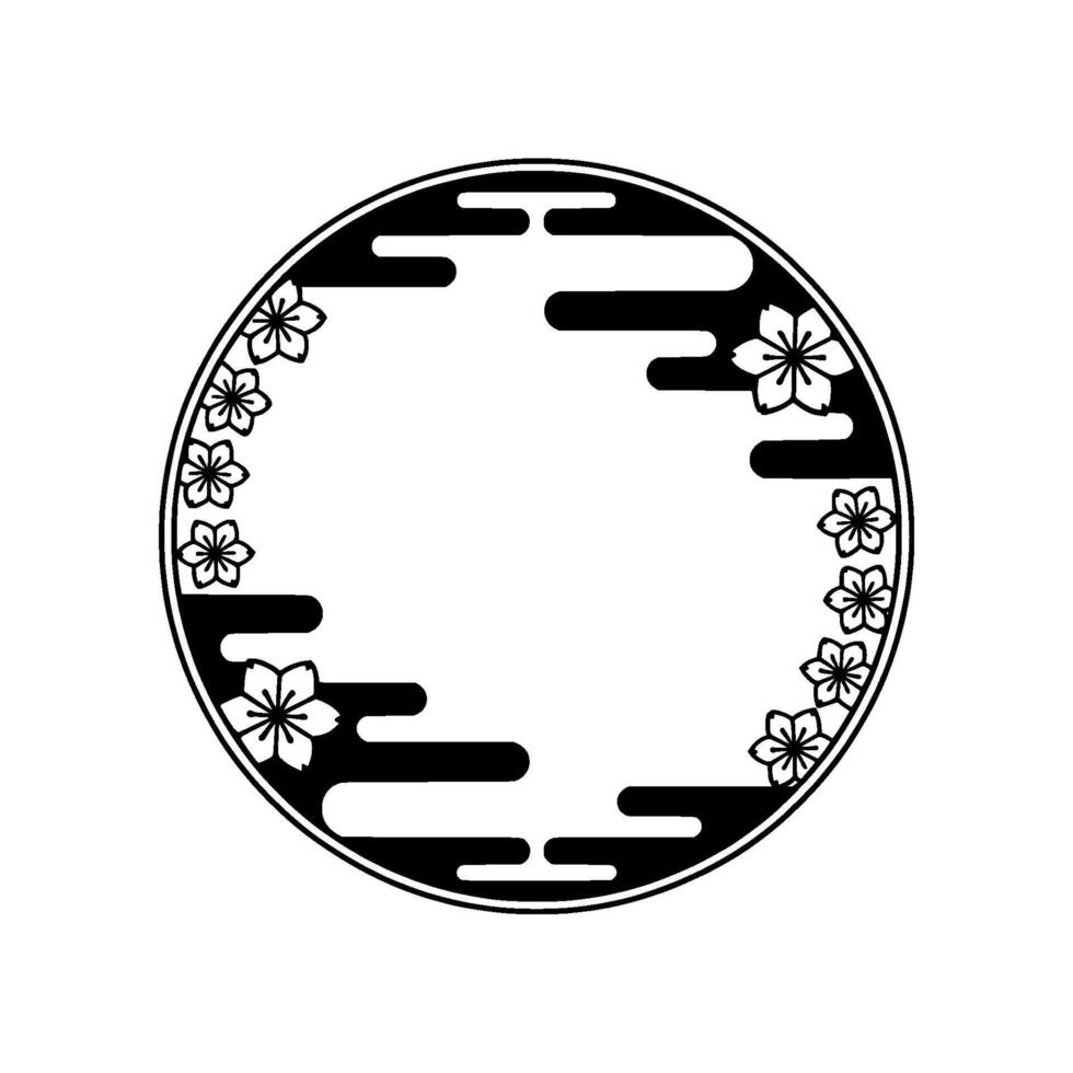 Japanese Sakura Circle Frame, Minimalist - Cherryblossom vector