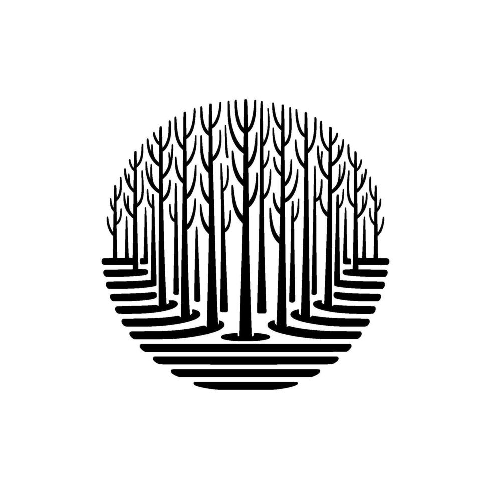 Circular Forest Silhouette, Minimalist Landscape Emblem vector