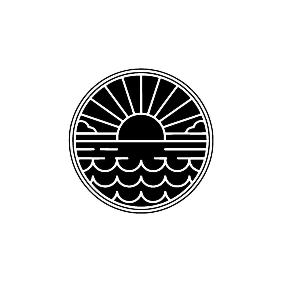 Minimalist Coastal Sunrise Emblem, Circular vector