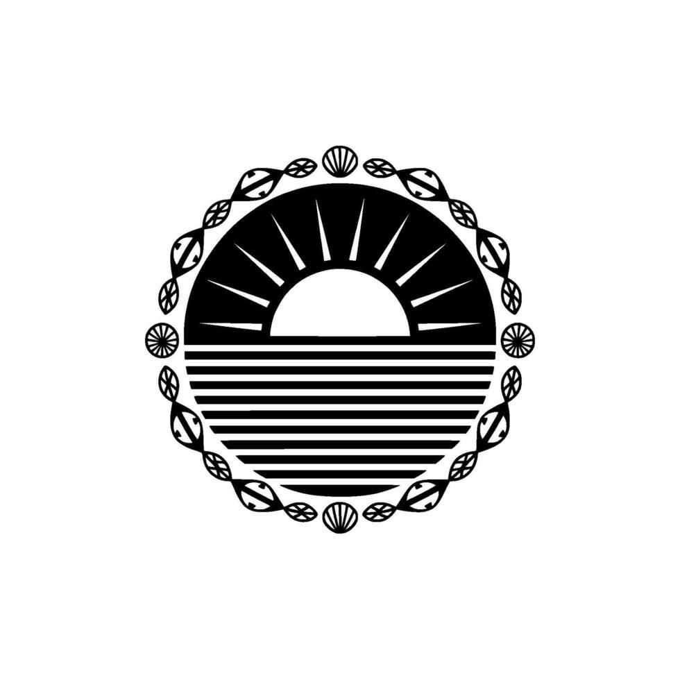 Oceanic Horizon Emblem, Minimalist Coastal, Circle vector