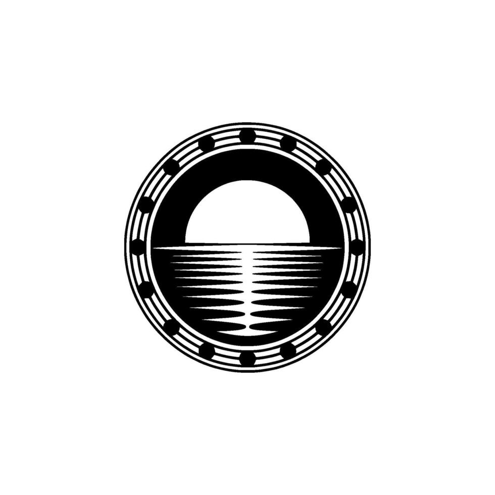 Nautical Emblem Horizon, Waves, and Circular vector