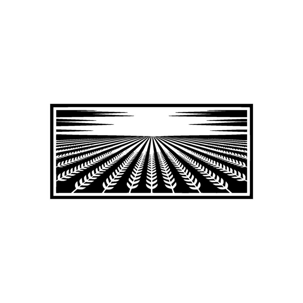 Geometric Harvest Black White Fieldscape Emblem vector