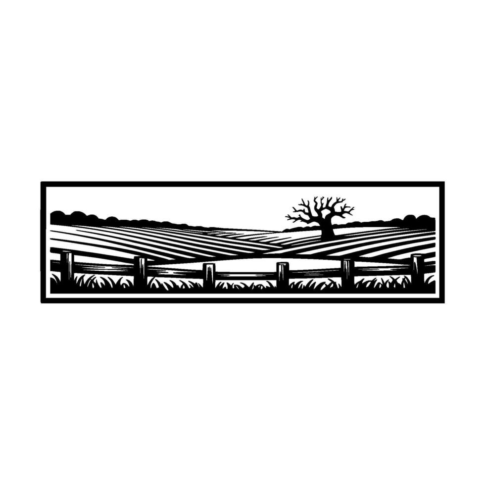 Serene Silhouette Rural Landscape with Distant Tree vector