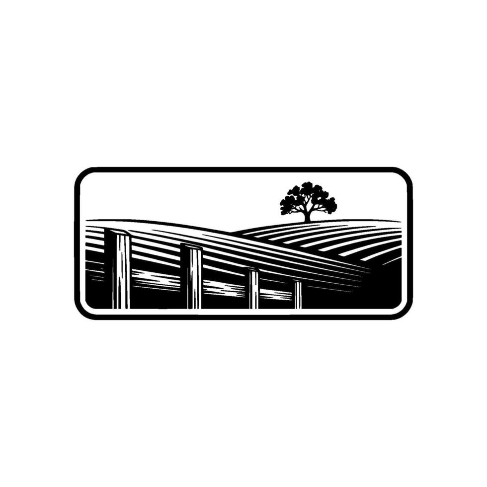 Rustic Landscape Emblem, Minimalist Silhouette vector