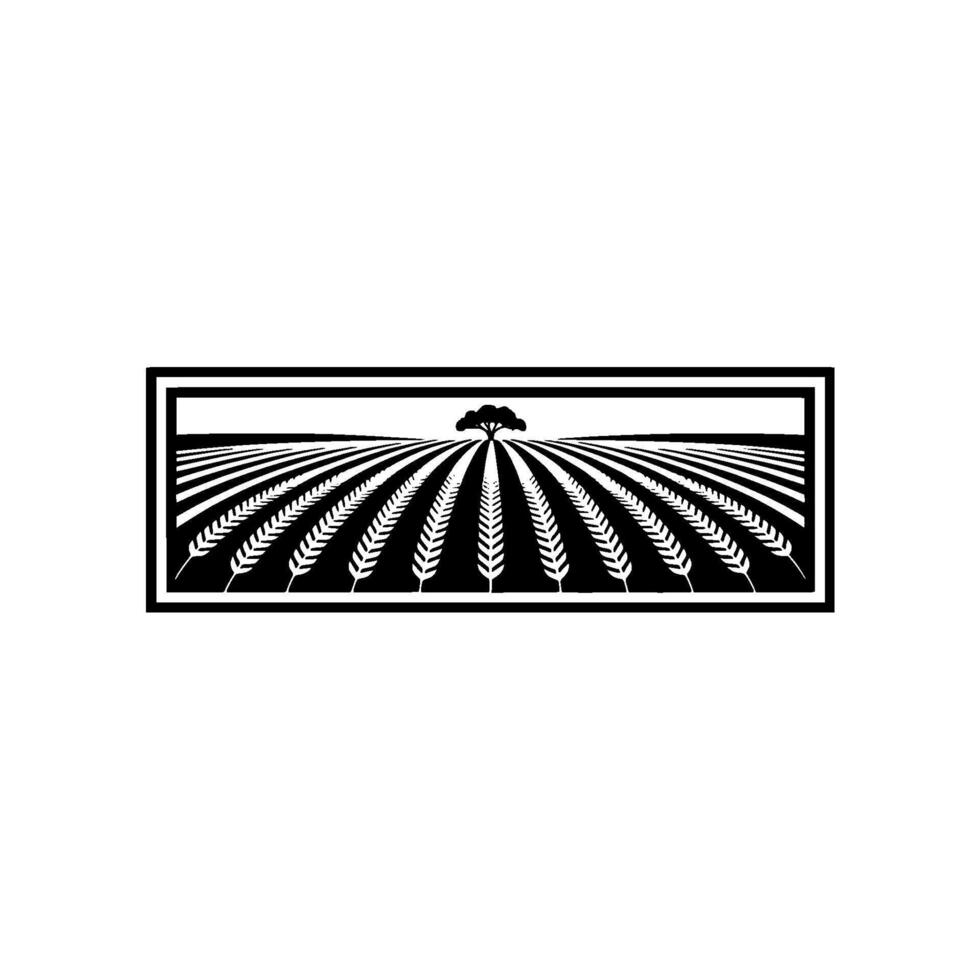 Geometric Harvest Stylized Wheat Field Emblem, Blackandwhite vector