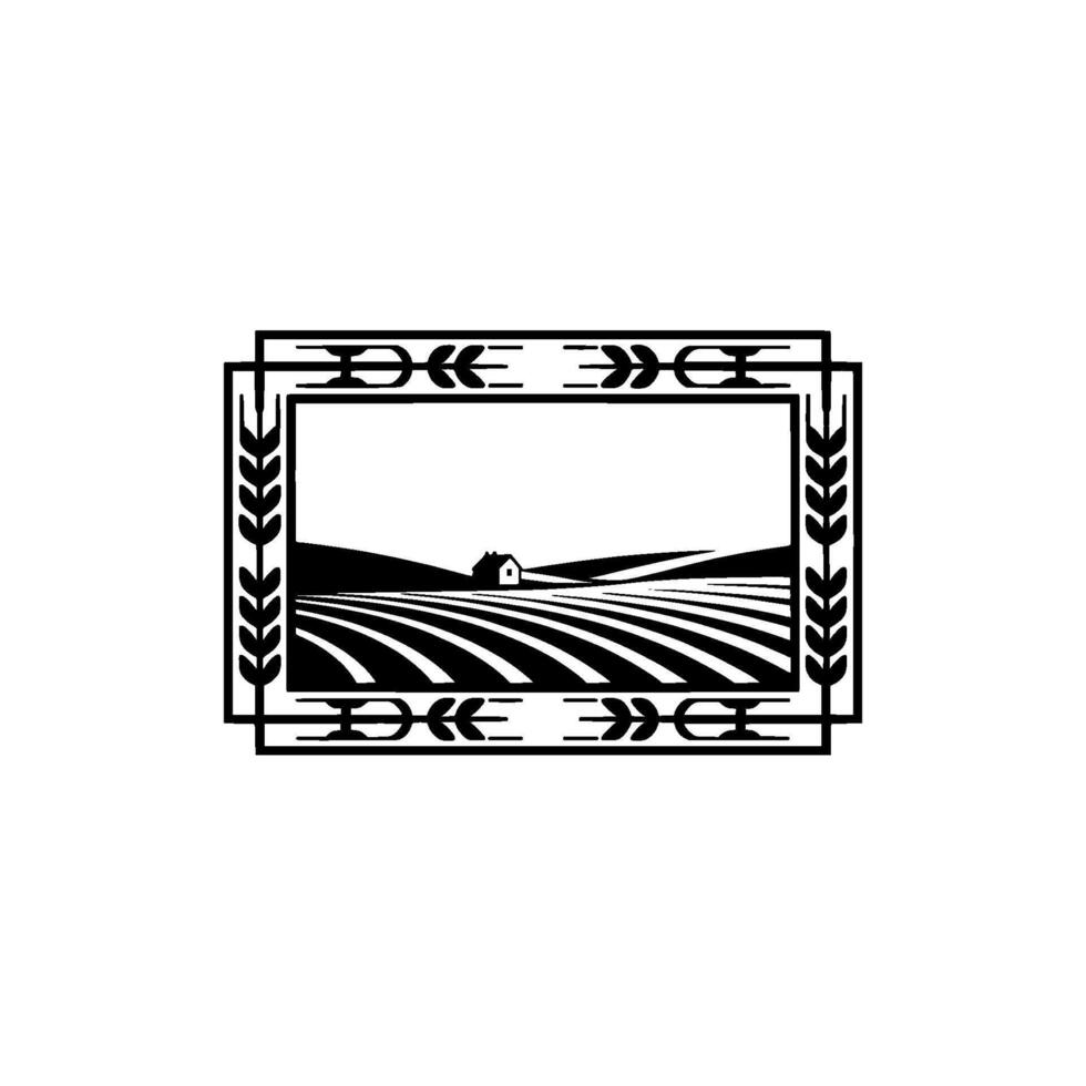 Rustic Landscape Emblem, Vintage Farm Illustration vector
