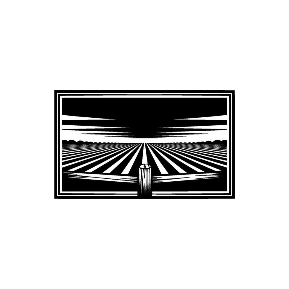 Serene Horizon Black White Field Illustration vector