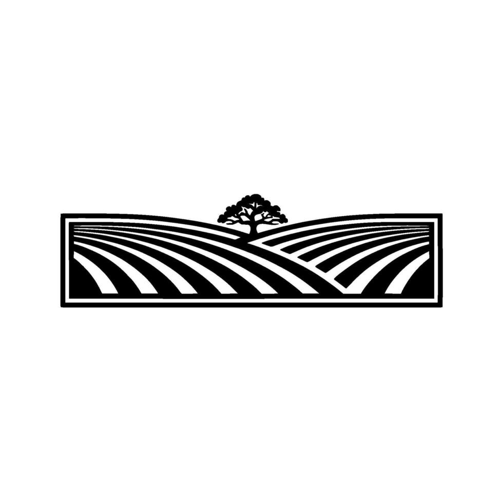 Serene Landscape Emblem, Minimalist Farm Silhouette vector