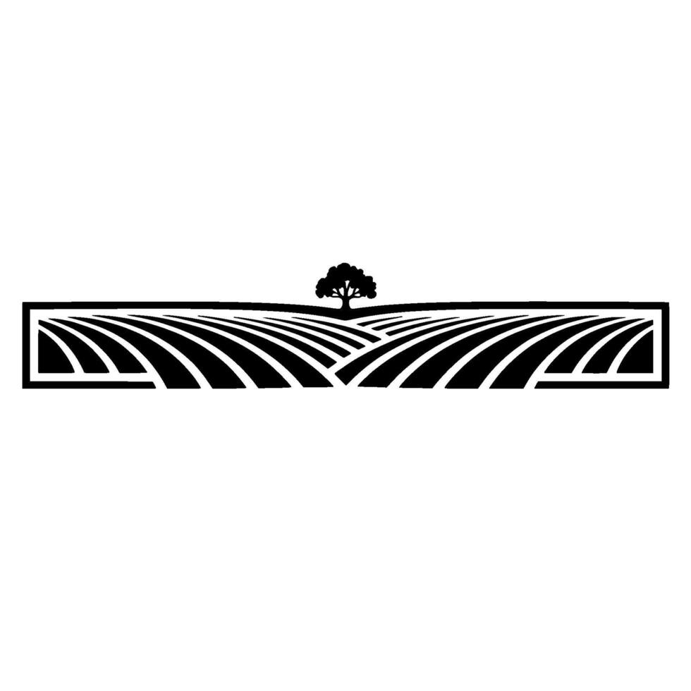 Serene Landscape Emblem, Minimalist Farm Silhouette, Tree vector