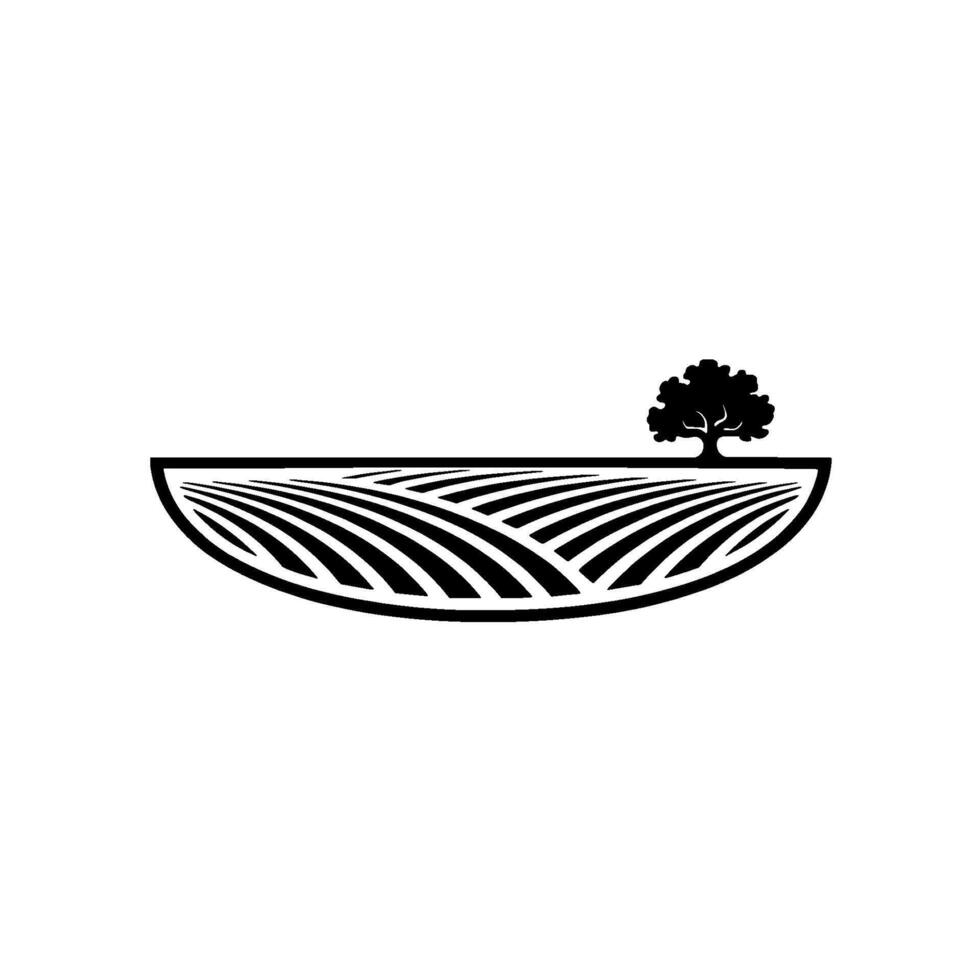 Minimalist Landscape Emblem Tree Field Silhouette vector