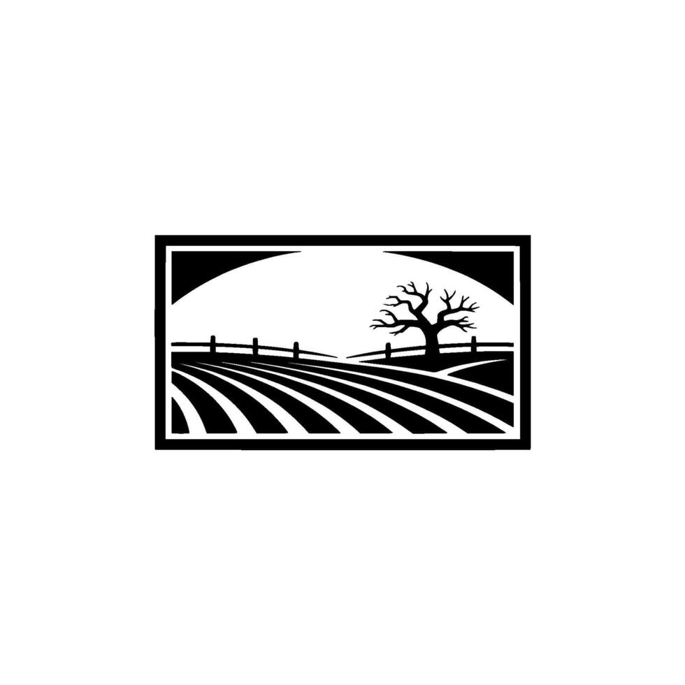 Rustic Silhouette Farm Landscape Emblem vector