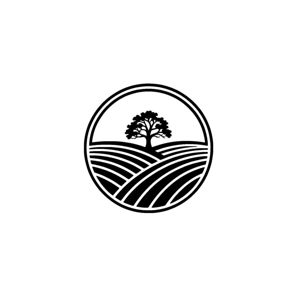 Rustic Landscape Emblem, Tree Silhouette, Organic Growth, Circular , Minimalist vector