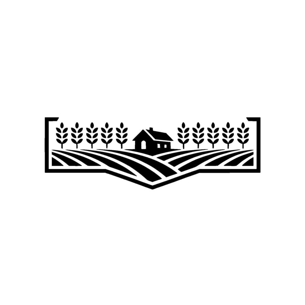 Rustic Homestead Silhouette, Serene Landscape Emblem, Farmhouse vector