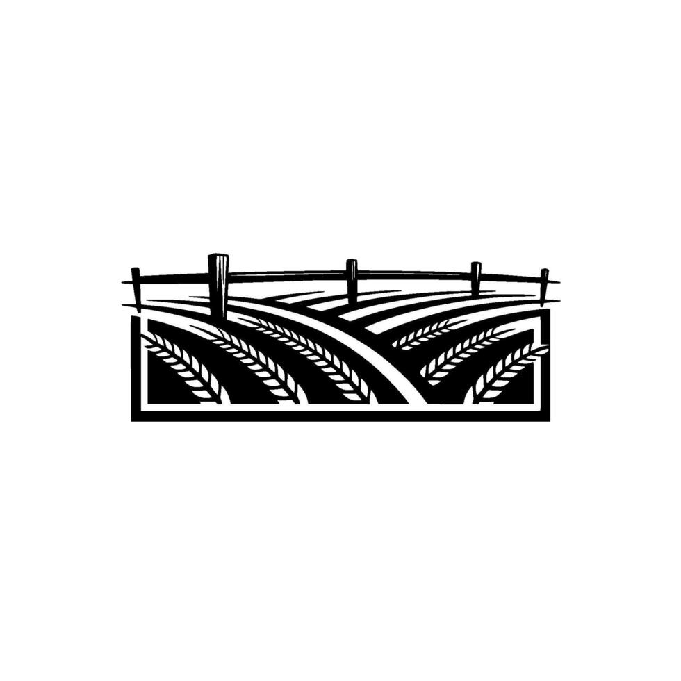 Rustic Wheat Field Emblem, Vintage Farm Illustration - Landscape vector