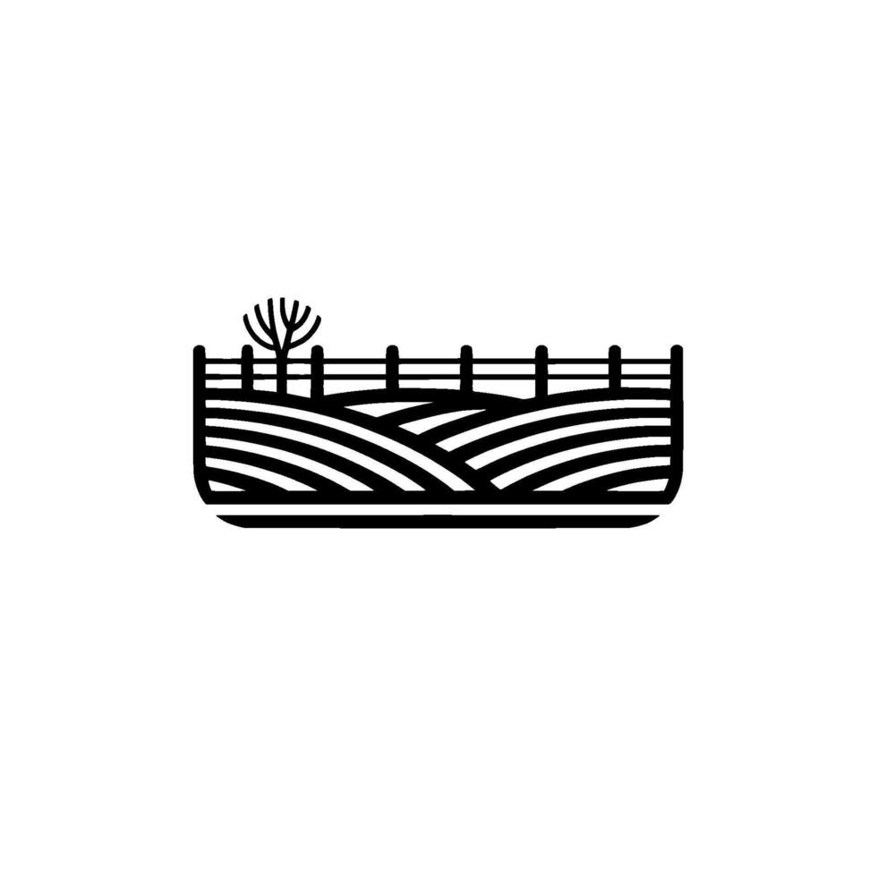 Minimalist Landscape Emblem, Rural Harmony, Agricultural, Fence vector