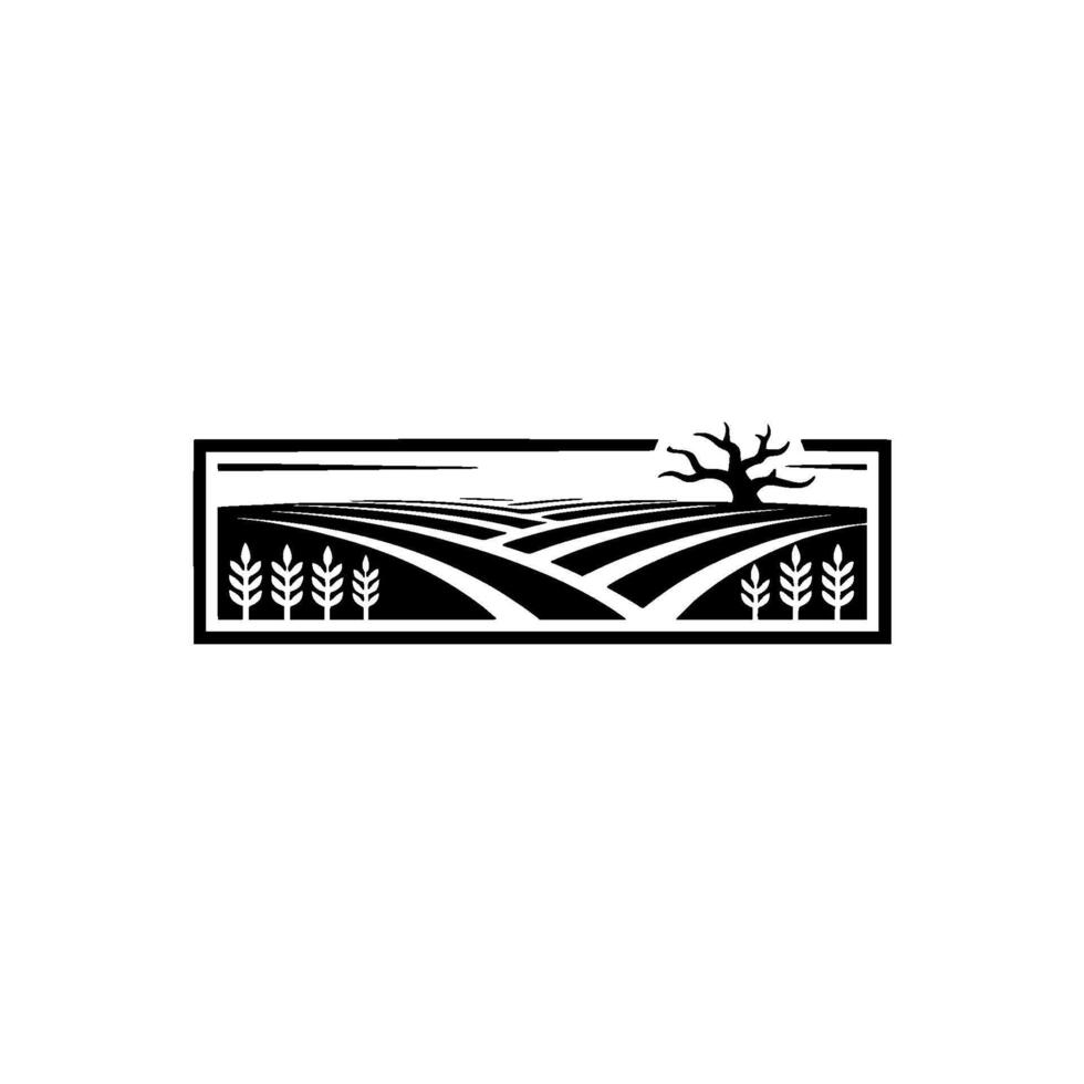 Rustic Landscape Emblem, Minimalist Farm, Silhouette vector