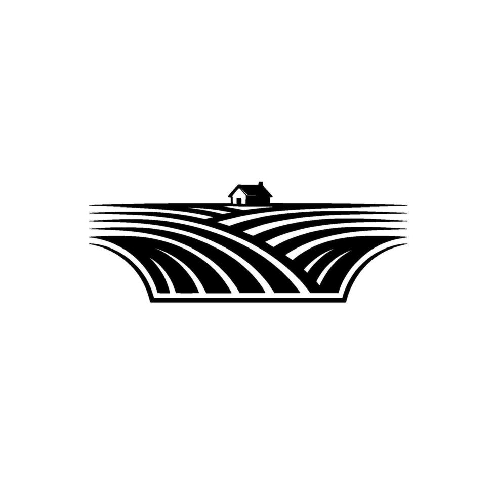 Serene Rural Landscape Emblem, Simple Farmhouse Silhouette vector
