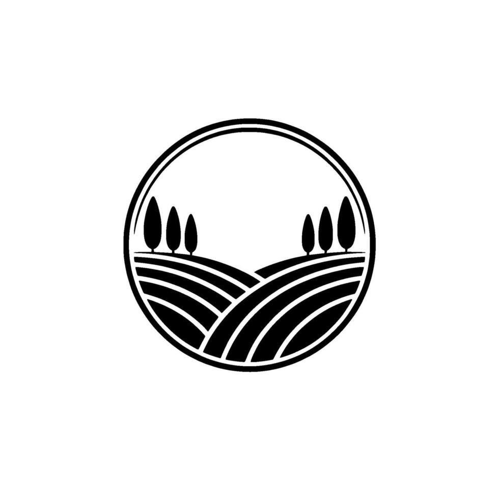 Serene Landscape Emblem, Minimalist Rural, Circle vector