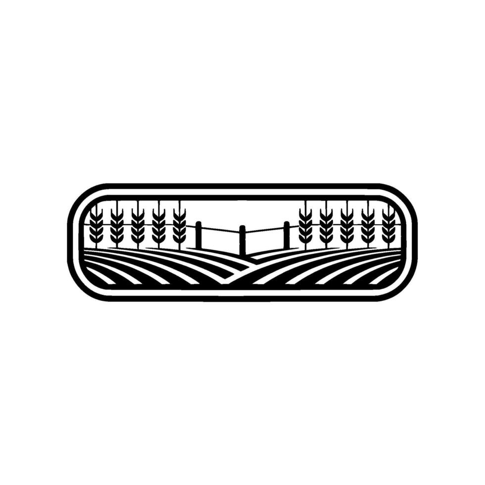 Rustic Farm Silhouette, Pastoral Landscape Emblem, Farmland vector