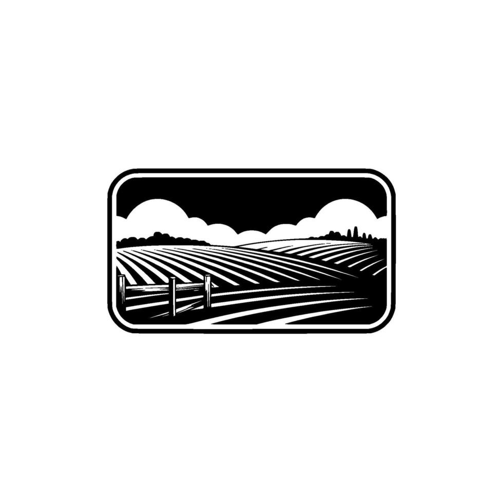 Rustic Silhouette Landscape, Farm Horizon Emblem vector