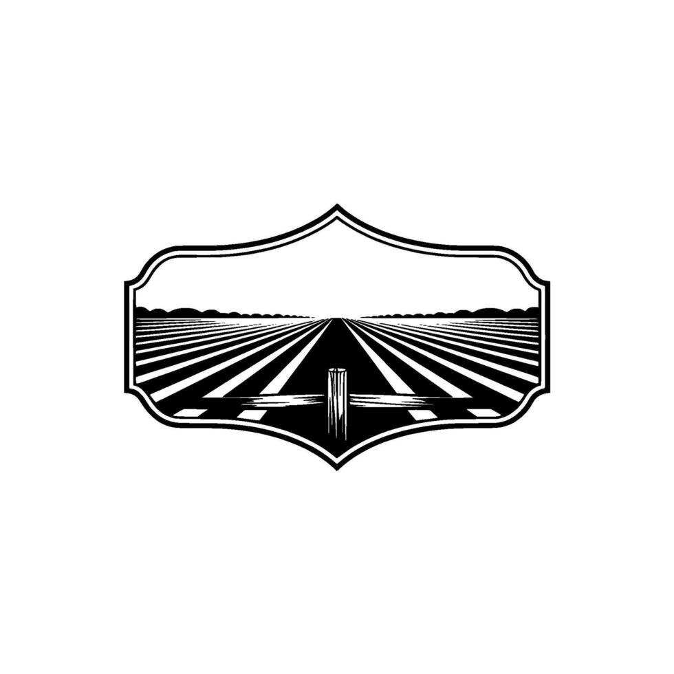 Rustic Farm Silhouette, Horizon View, Emblem vector