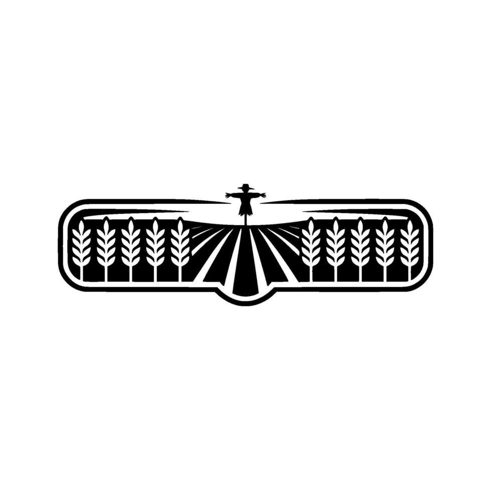 Rustic Harvest Emblem Wheat Field Silhouette with Scarecrow vector