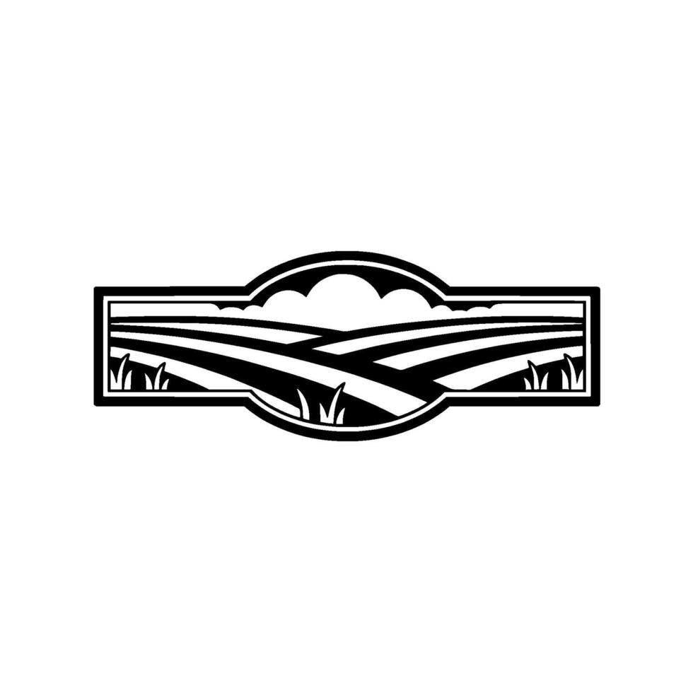 Serene Horizon Emblem Rural Landscape Silhouette vector