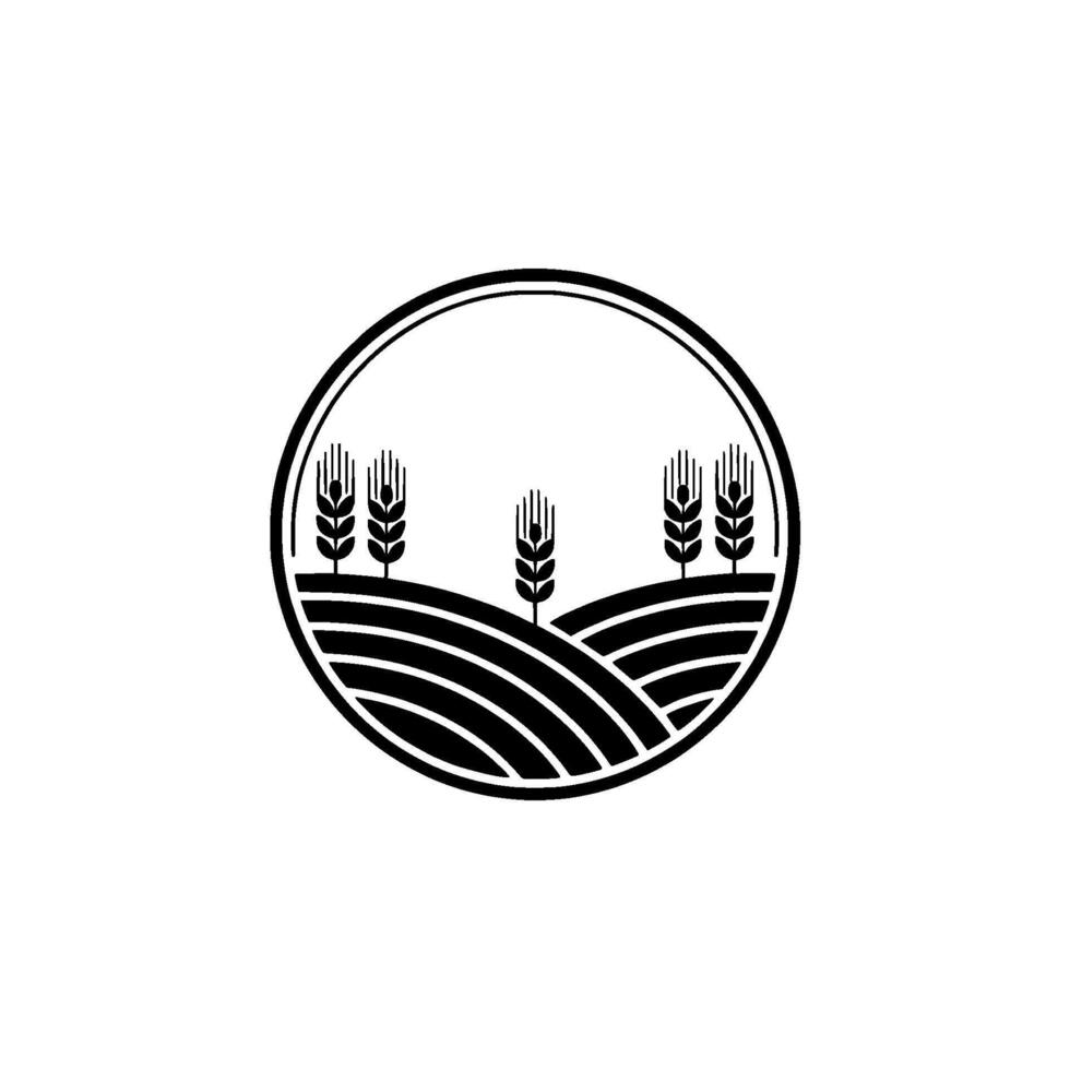 Rustic Landscape Emblem Wheat Field Silhouette vector