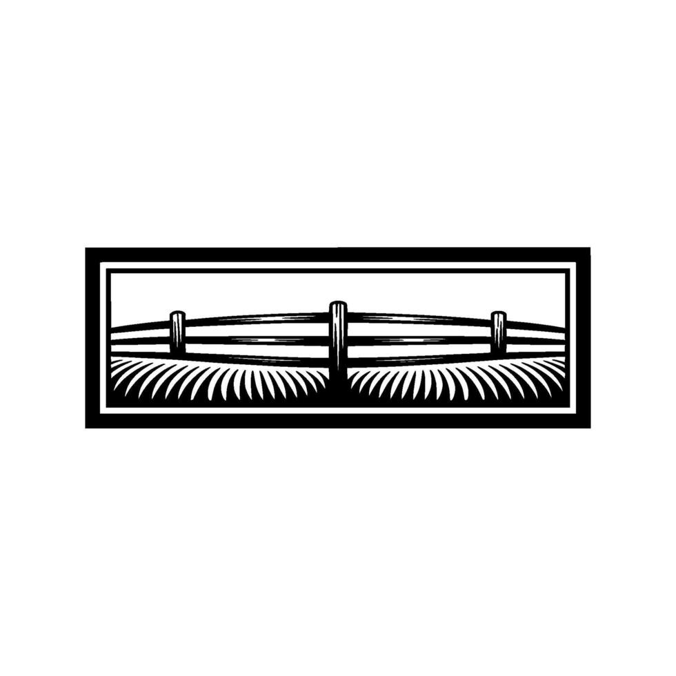 Rustic Fence Silhouette, Pastoral Landscape Emblem - Rural vector