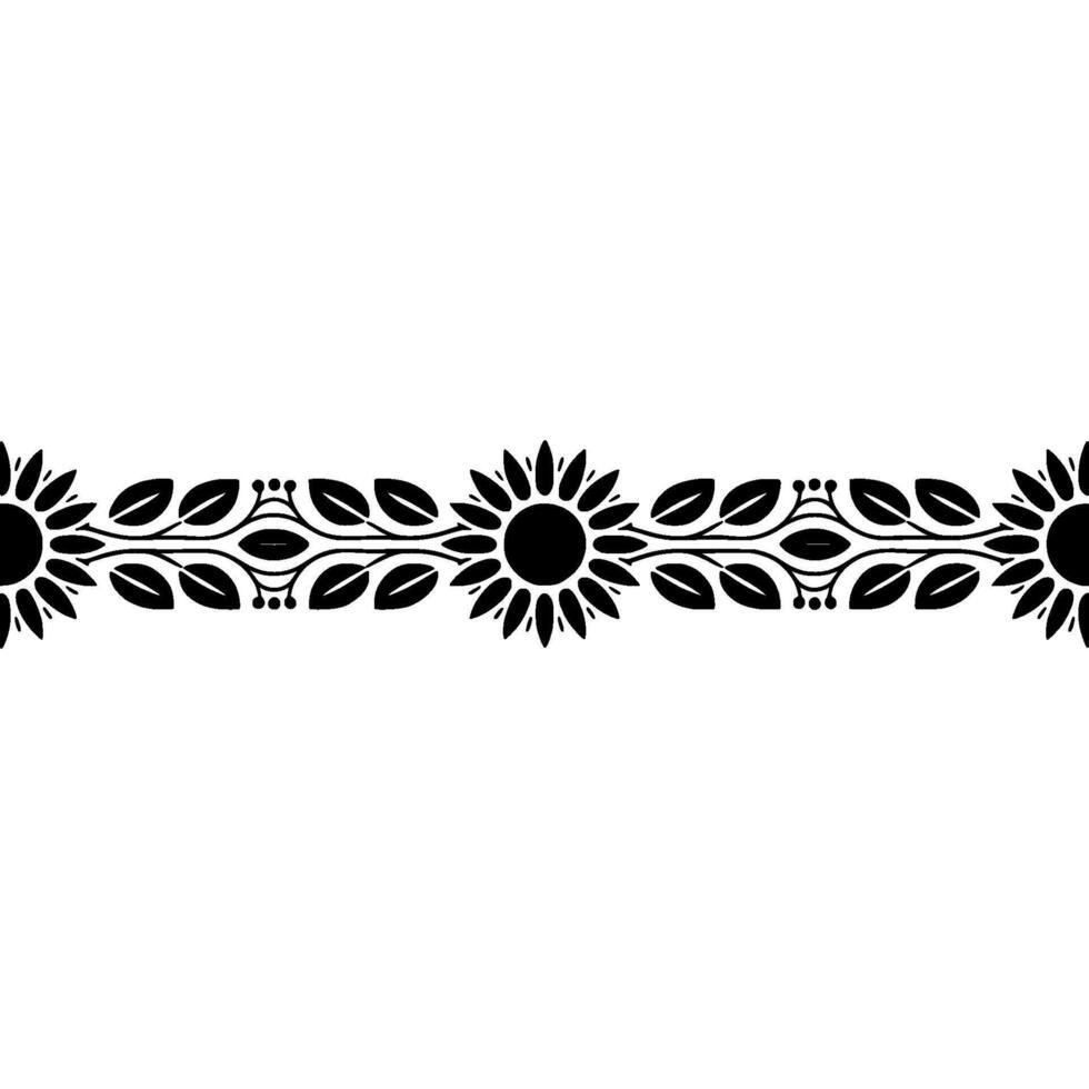 Stylized Sunflower Border, Vintage Floral, Line vector