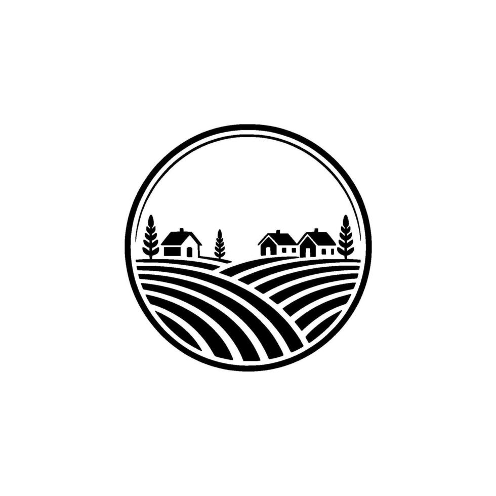 Rustic Village Silhouette, Pastoral Emblem vector