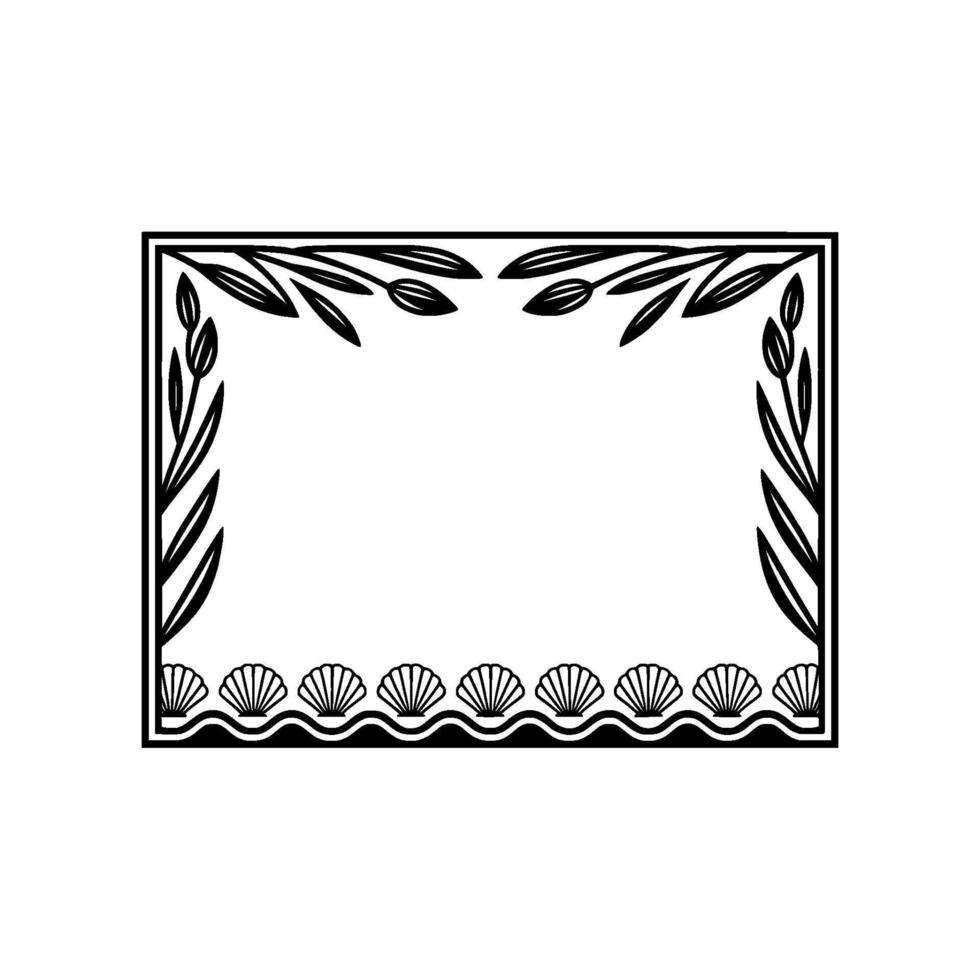 Art Deco Frame Seashell Laurel Branch Ornamentation vector