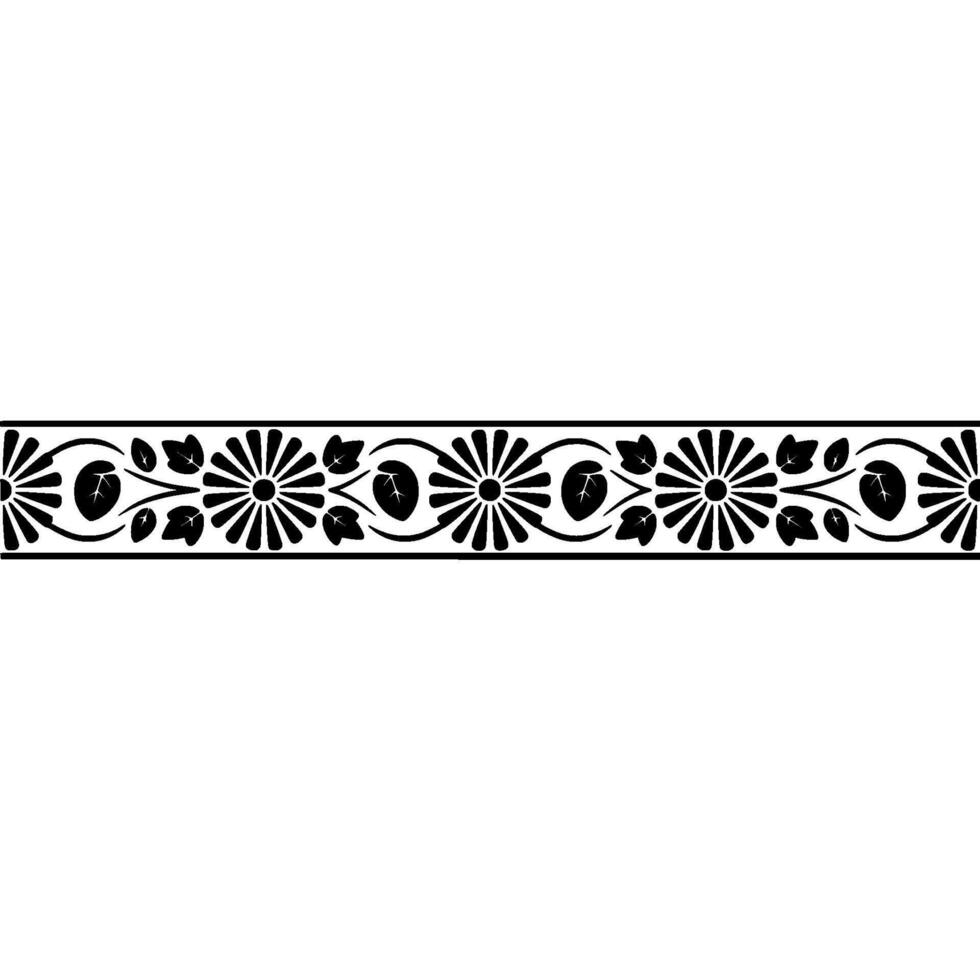 Geometric Floral Border, Black White, Stylized vector