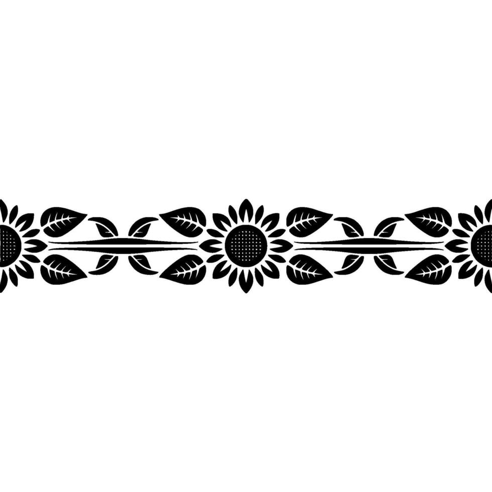 Stylized Sunflower Border, Folk Art , Decorative Element vector