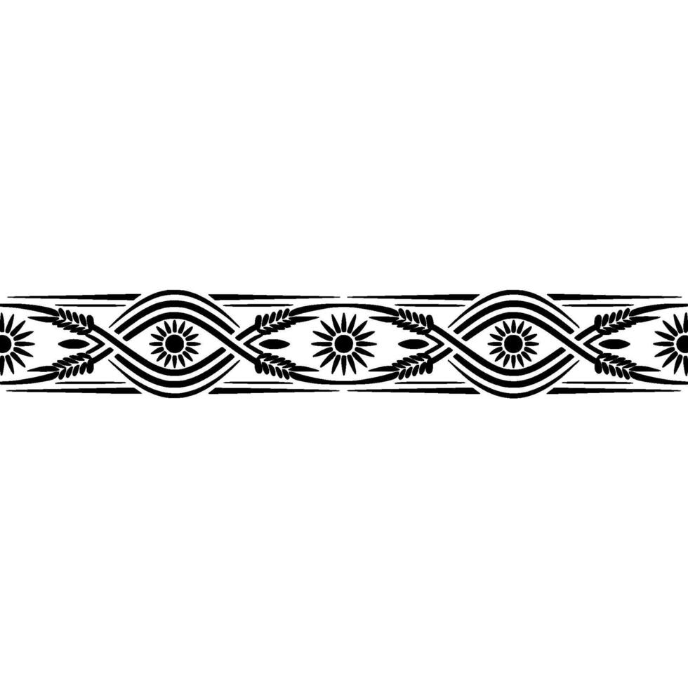 Stylized Border Wheat, Sun, and Geometric Ornamentation vector