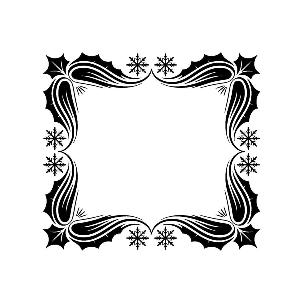 Elegant Winter Frame Holly Snowflake Ornamentation, Ornament vector