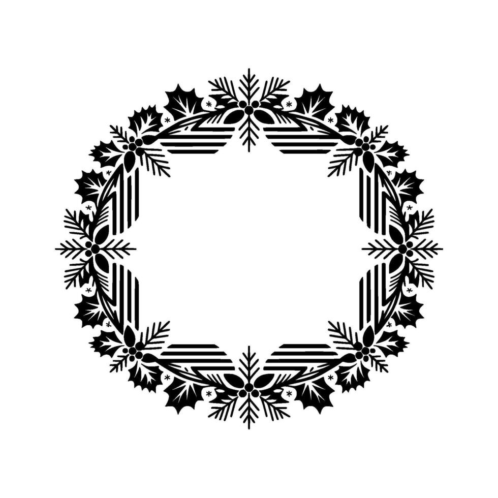 Elegant Winter Wreath Stylized Holly and Snowflake vector