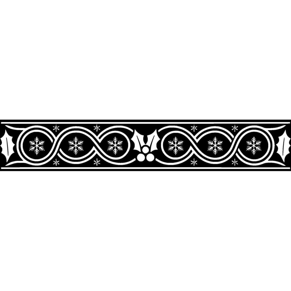 Elegant Winter Border Holly Snowflakes in Black and White vector