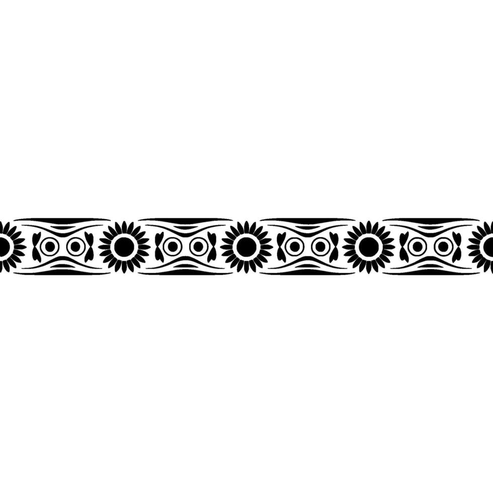 Stylized Tribal Sunflower Border, Black and White vector