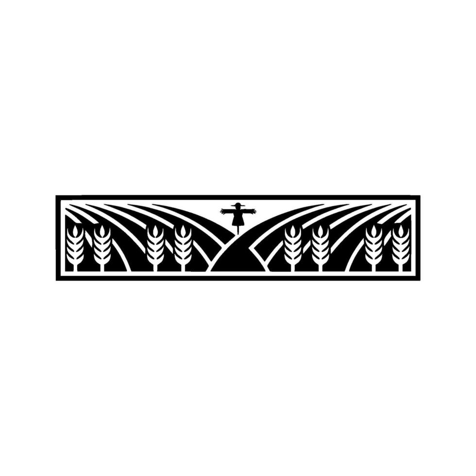 Rustic Harvest Emblem Wheat Field Silhouette Scarecrow vector