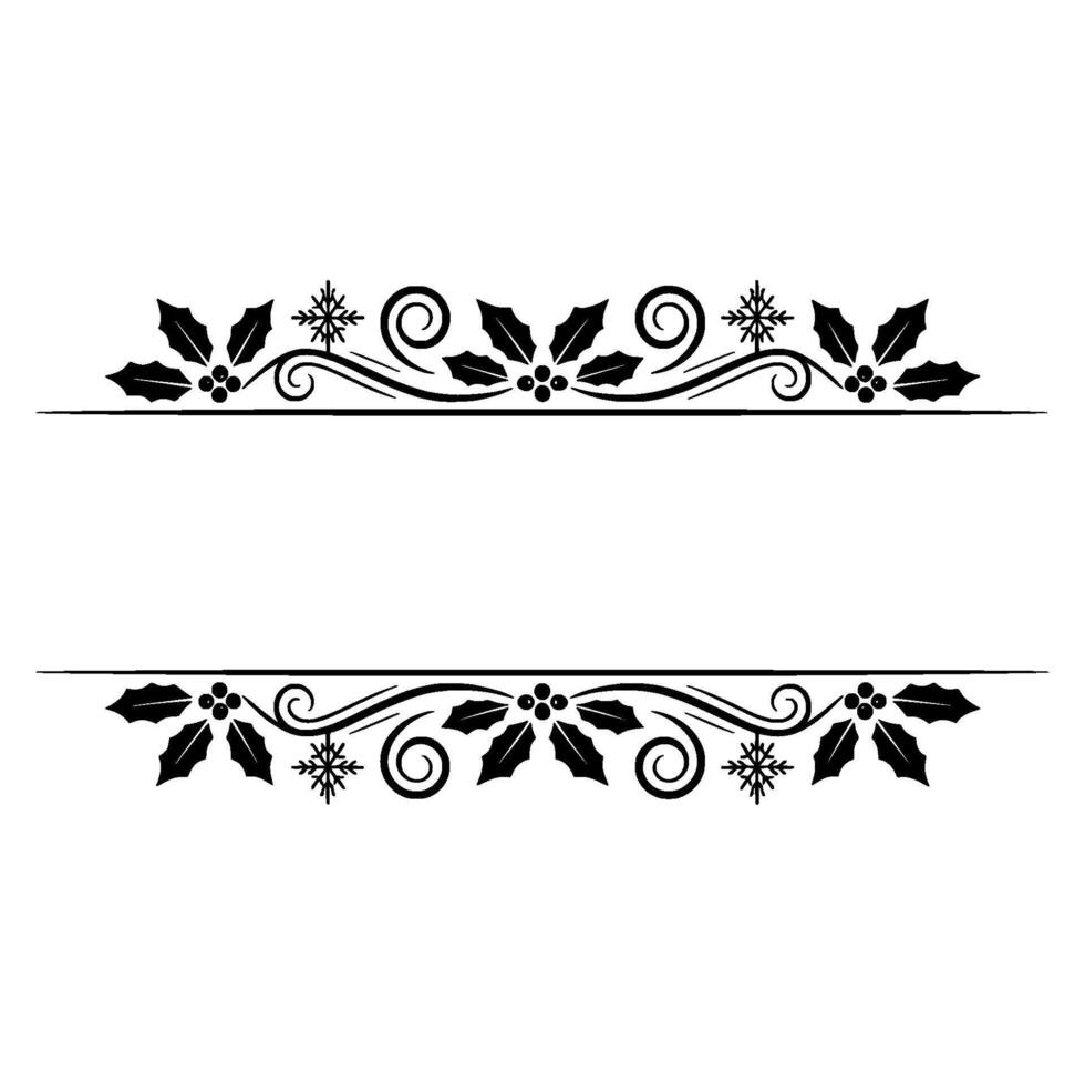 Elegant Winter Border, Holly Snowflake, Decorative vector