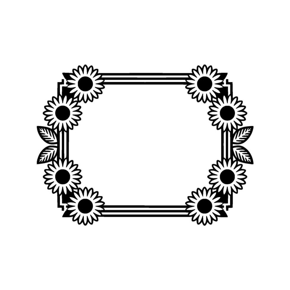 Floral Frame Black Sunflower Border vector