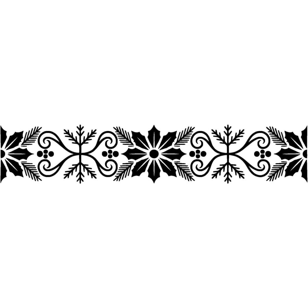 Intricate Winter Border, Stylized Holly Snowflakes, Ornament vector