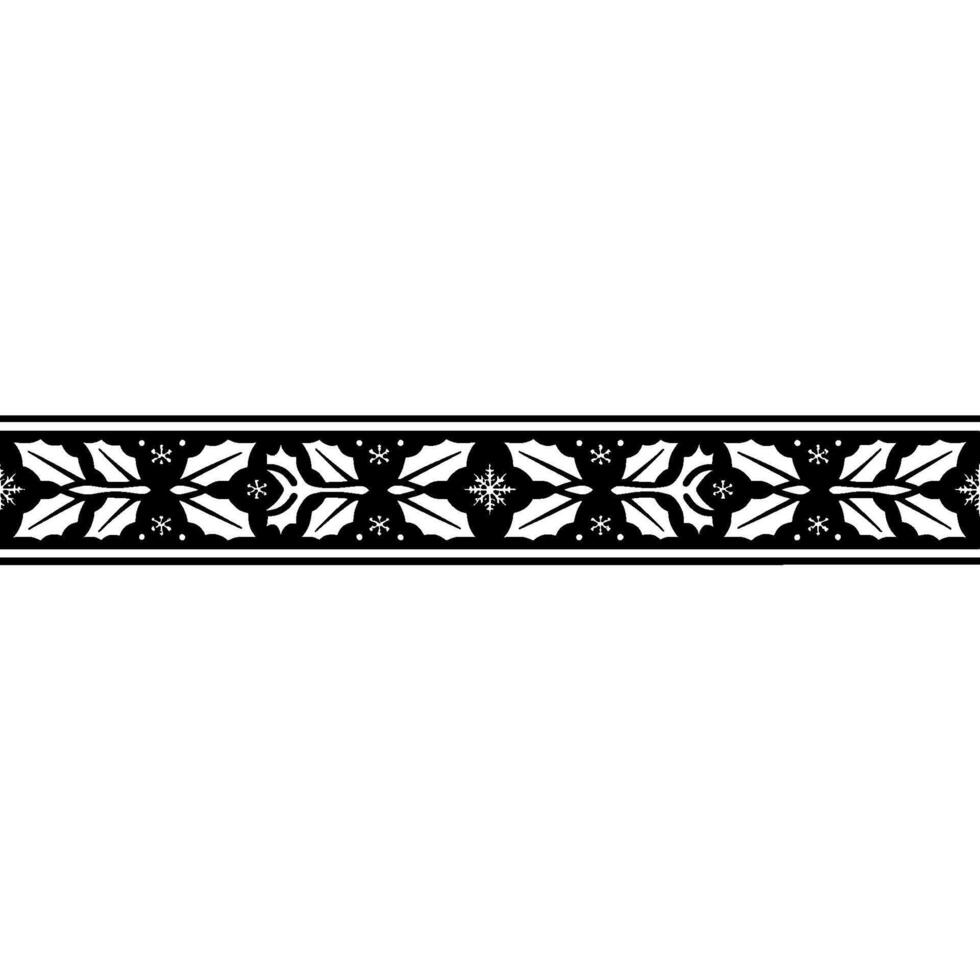 Elegant Winter Border Holly Snowflakes in Black and White, Wreath vector