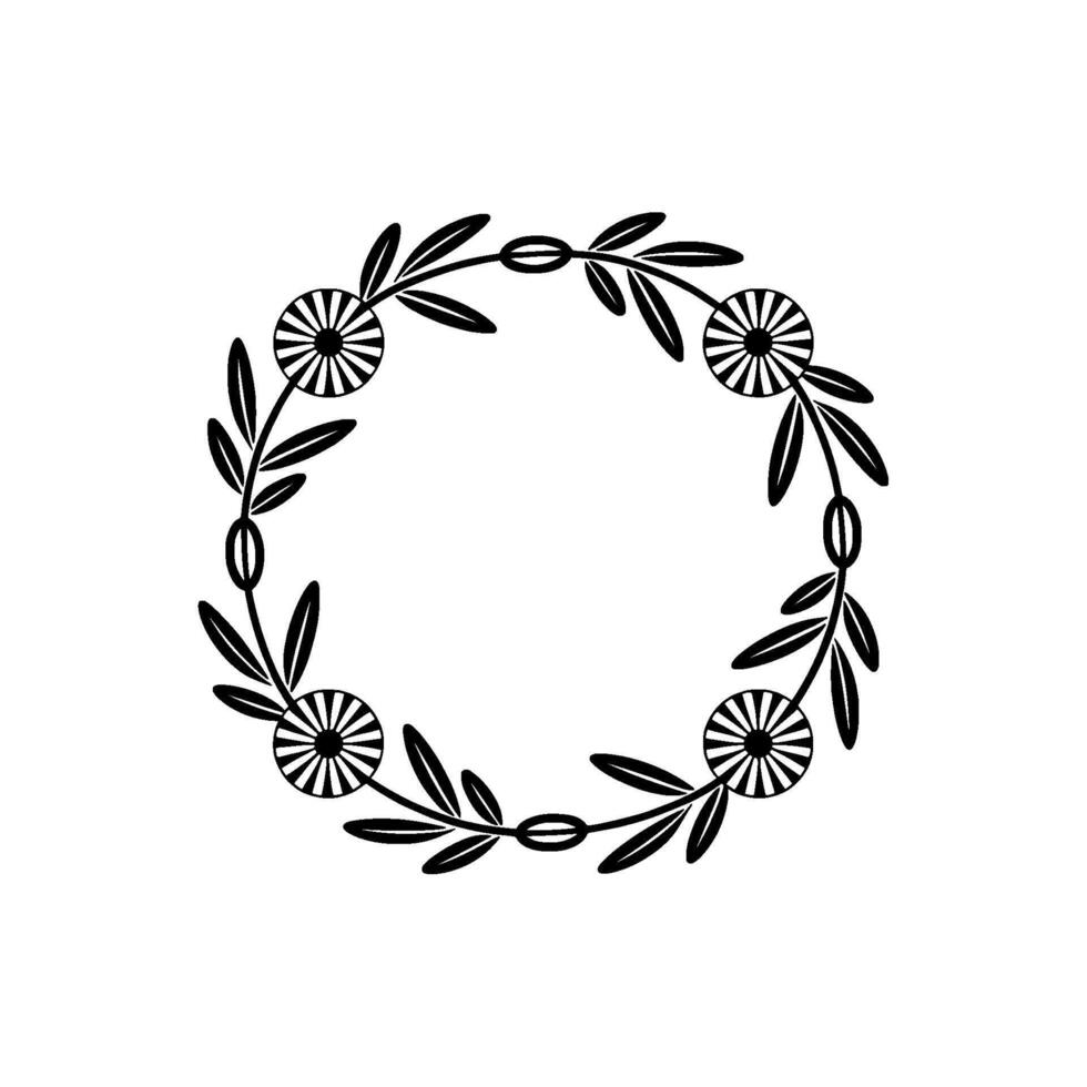 Minimalist Floral Wreath, Vintage Style, Circular vector