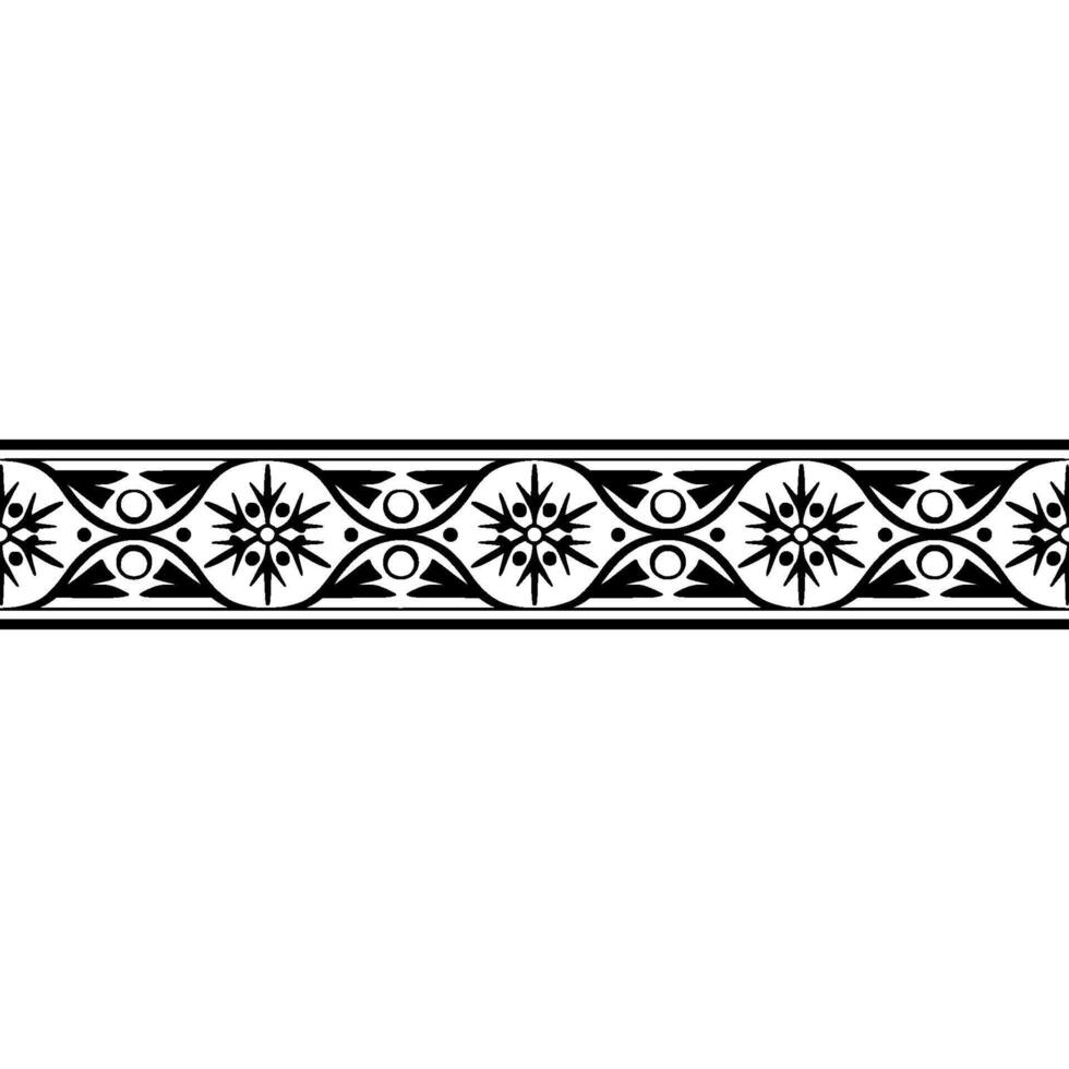 Geometric Border, Stylized Floral Pattern, Black and White vector