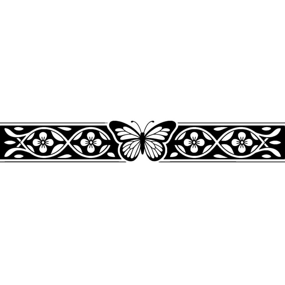 Elegant Black White Decorative Border with Butterfly Motif vector