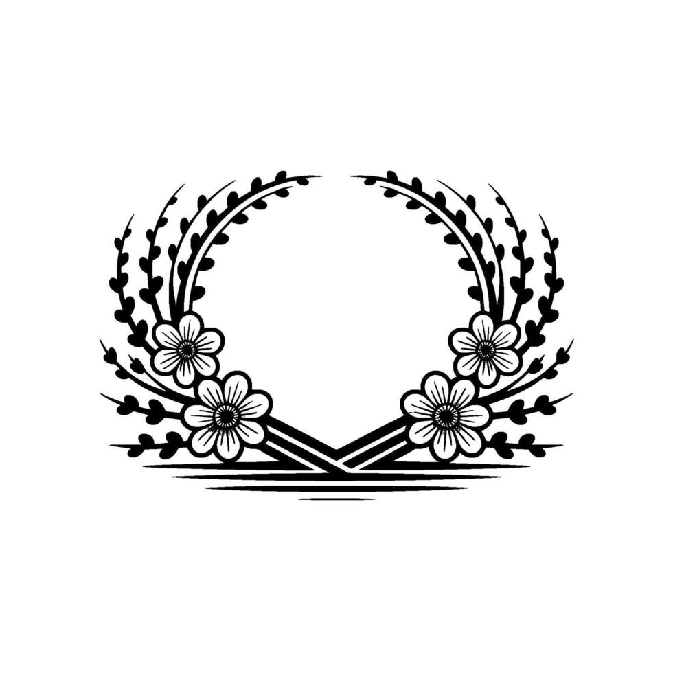 Elegant Floral Emblem, Delicate Black White vector